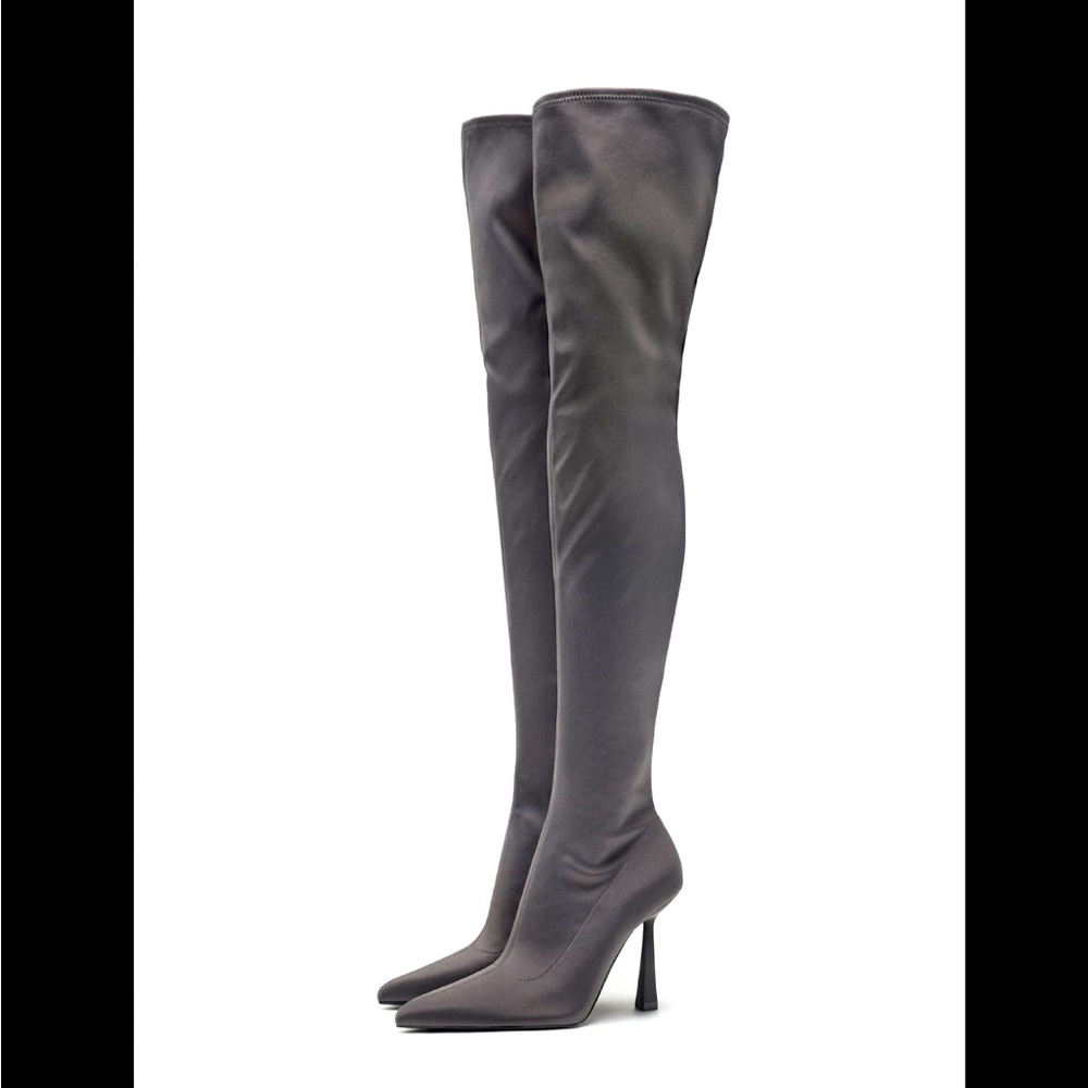 FABRIC OVER-THE-KNEE HEELED BOOTS